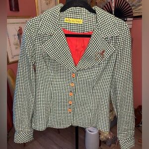 Vintage 1970s Denise Are Here! Blazer jacket. Tweed multicolor houndstooth Small